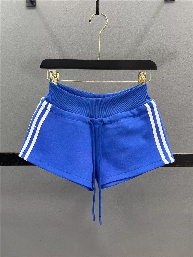 American striped sports shorts for women 2025 summer new elastic waist drawstring slim casual hot girl super short shorts
