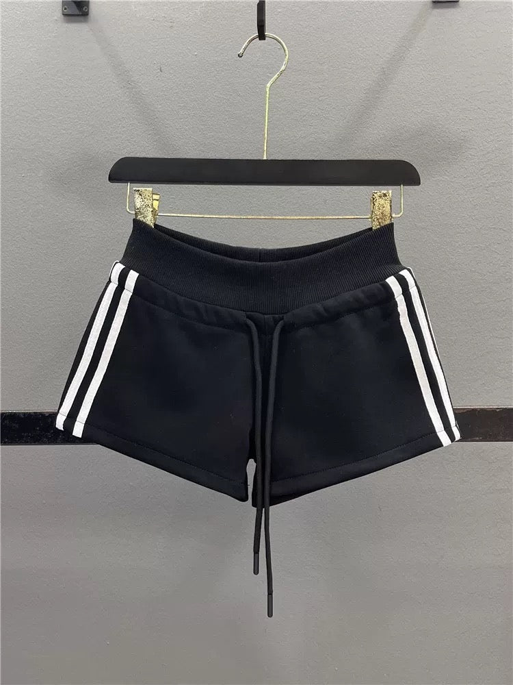 American striped sports shorts for women 2025 summer new elastic waist drawstring slim casual hot girl super short shorts