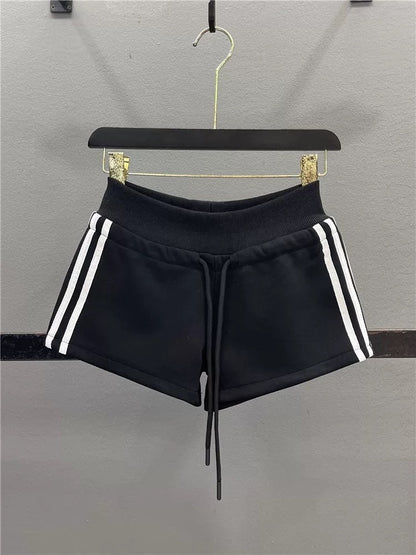 American striped sports shorts for women 2025 summer new elastic waist drawstring slim casual hot girl super short shorts