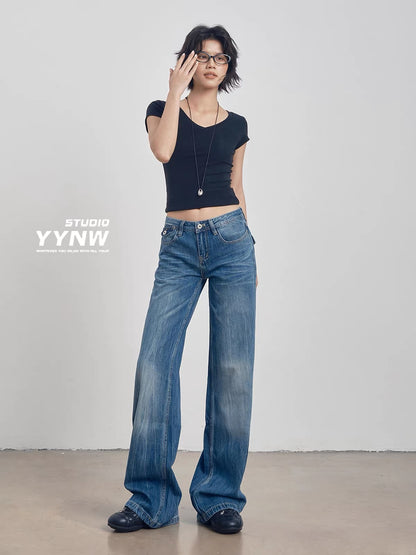 Women's Low-Rise Lyocell Tencel Wide-Leg Jeans – Summer 2026 New Arrival: Loose, Slimming, Straight-Leg, Drapey Floor-Length Style