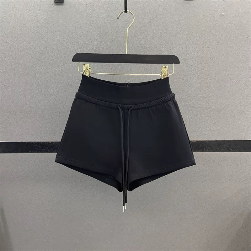 Yellow casual sports shorts women 2025 summer American sexy hot girl high waist drawstring A-line wide leg pants hot pants