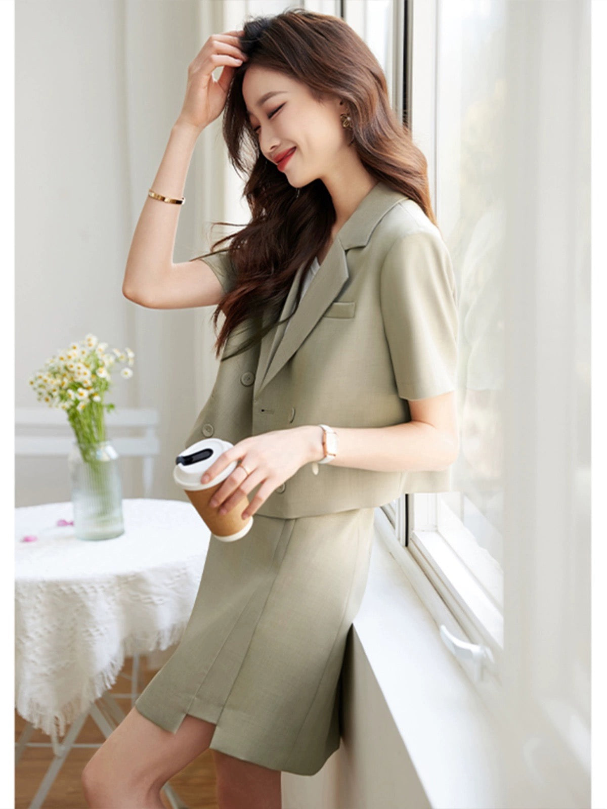 Mohan Yimei simple commuting two-piece suit 23 new summer temperament versatile solid color texture high-end suit suit for women