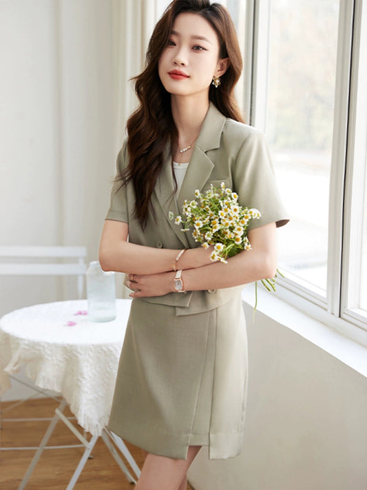 Mohan Yimei simple commuting two-piece suit 23 new summer temperament versatile solid color texture high-end suit suit for women