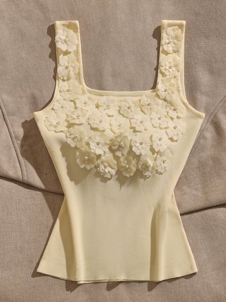 French pure desire style three-dimensional flower camisole vest for women short style slimming outer wear small sleeveless top trendy
