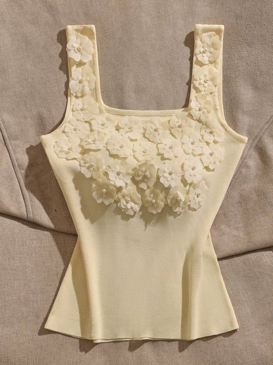 French pure desire style three-dimensional flower camisole vest for women short style slimming outer wear small sleeveless top trendy