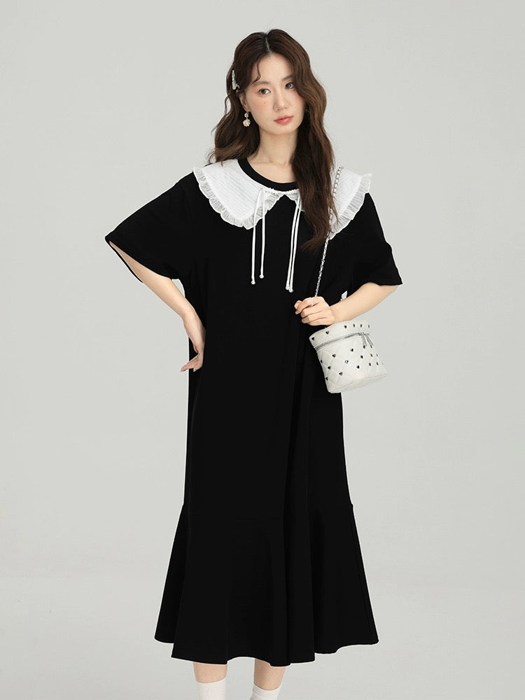 Love Rose Large Size Black Dress 2024 New Women's Summer Design Loose Ruffled Pear Shape Long Dress