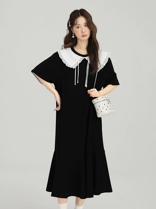 Love Rose Large Size Black Dress 2024 New Women's Summer Design Loose Ruffled Pear Shape Long Dress