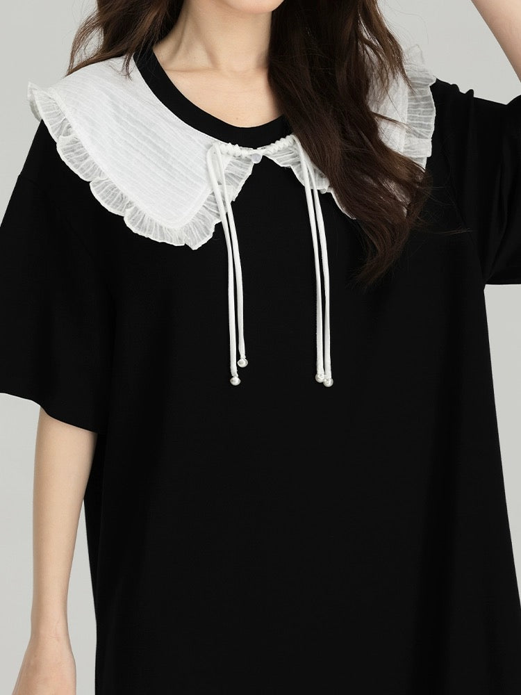 Love Rose Large Size Black Dress 2024 New Women's Summer Design Loose Ruffled Pear Shape Long Dress