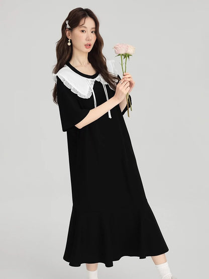Love Rose Large Size Black Dress 2024 New Women's Summer Design Loose Ruffled Pear Shape Long Dress