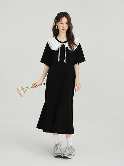Love Rose Large Size Black Dress 2024 New Women's Summer Design Loose Ruffled Pear Shape Long Dress