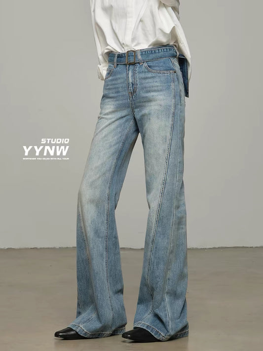 Women's Summer 2026 New Wide-Leg Jeans with Belt: High-Waisted, Versatile, Slimming, Loose-Fit Floor-Length Trousers