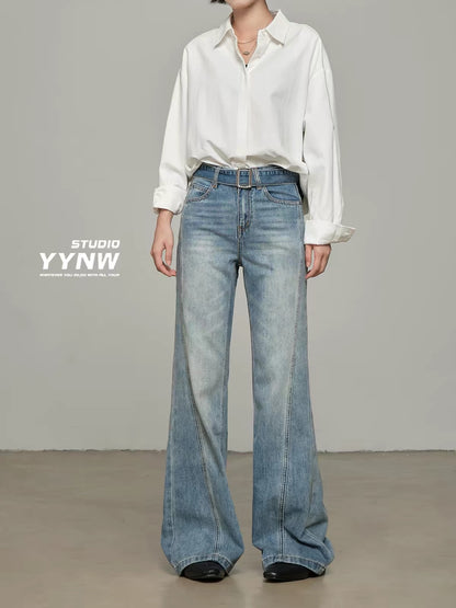 Women's Summer 2026 New Wide-Leg Jeans with Belt: High-Waisted, Versatile, Slimming, Loose-Fit Floor-Length Trousers