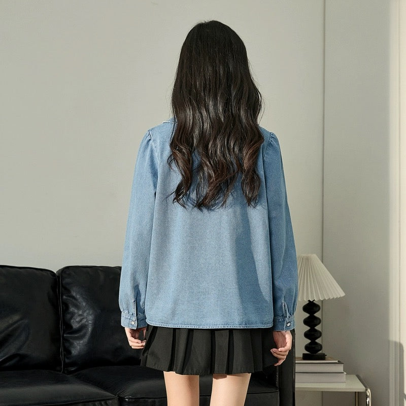 Tangshi 2024 early spring new denim shirt thin design niche shirt jacket female doll collar long sleeve