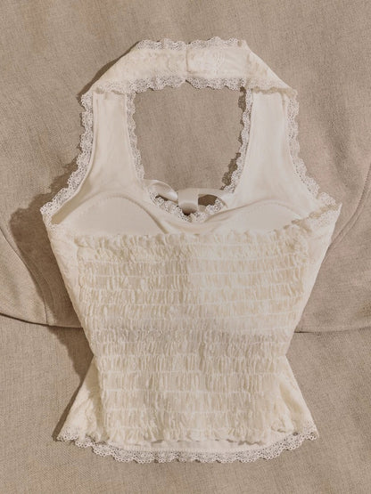 Sweet and spicy chic halter neck lace camisole for women with waist-hugging sexy short sleeveless top