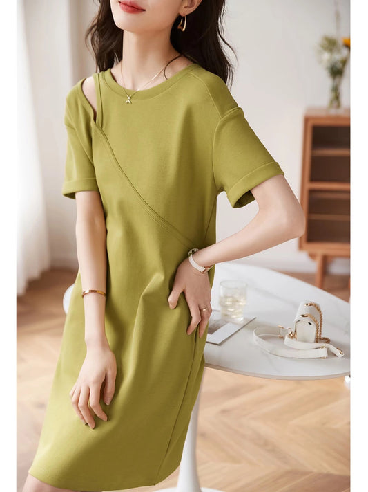 Mohan Yimei loose casual dress 2024 new summer fashion versatile basic pullover dress for women