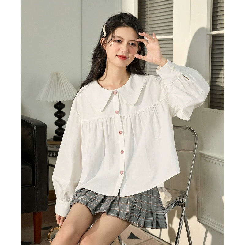 Tangshi 2024 spring new long-sleeved shirt women's white shirt doll collar Japanese college style loose sweet top