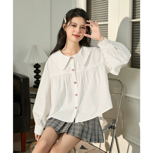 Tangshi 2024 spring new long-sleeved shirt women's white shirt doll collar Japanese college style loose sweet top