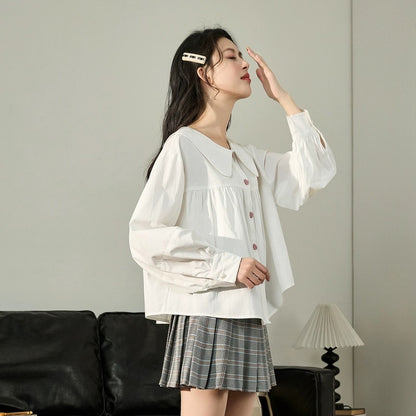 Tangshi 2024 spring new long-sleeved shirt women's white shirt doll collar Japanese college style loose sweet top