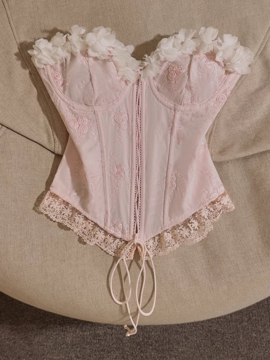 Colorful French lace embroidery sweet girl camisole for women to wear as a base layer and as an outer layer sleeveless tube top