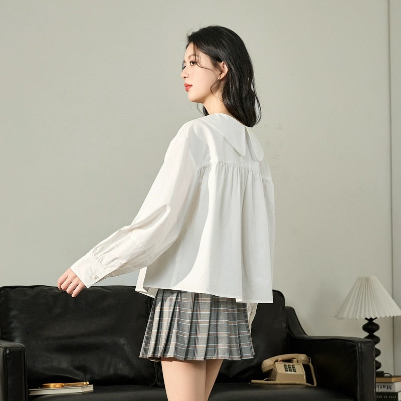 Tangshi 2024 spring new long-sleeved shirt women's white shirt doll collar Japanese college style loose sweet top