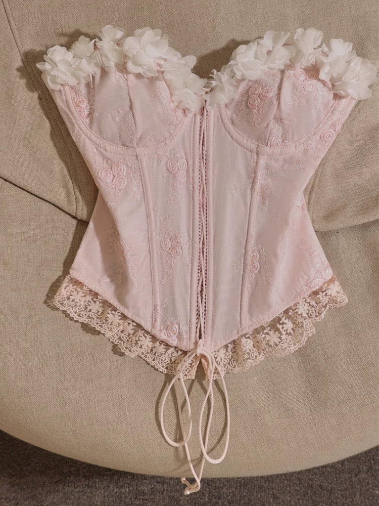 Colorful French lace embroidery sweet girl camisole for women to wear as a base layer and as an outer layer sleeveless tube top