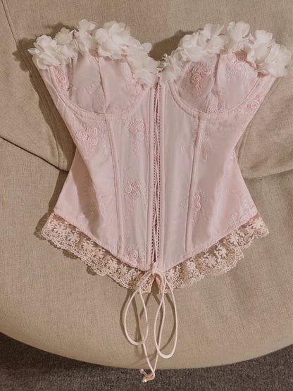 Colorful French lace embroidery sweet girl camisole for women to wear as a base layer and as an outer layer sleeveless tube top