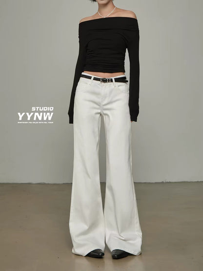 Women's High-Waisted Tencel™ Lyocell White Bootcut Jeans (2026 New Style) – Slimming, Non-Clinging, Floor-Length Flare Cut