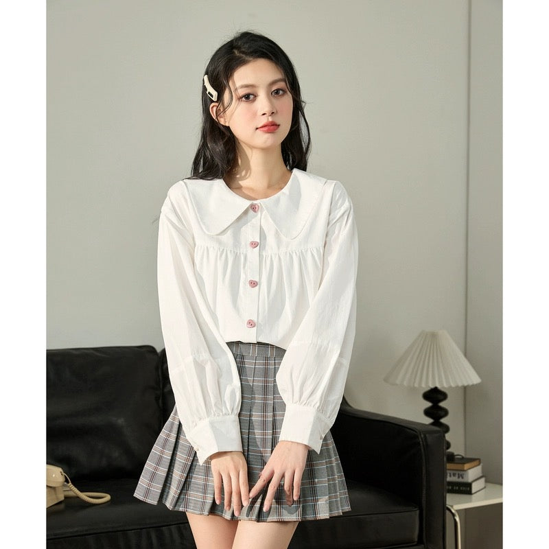 Tangshi 2024 spring new long-sleeved shirt women's white shirt doll collar Japanese college style loose sweet top
