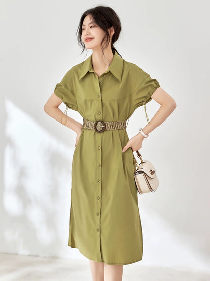Mohan Yimei Raglan Sleeve Waist Dress 2024 Summer New Style Fashionable French Slim Women's Dress