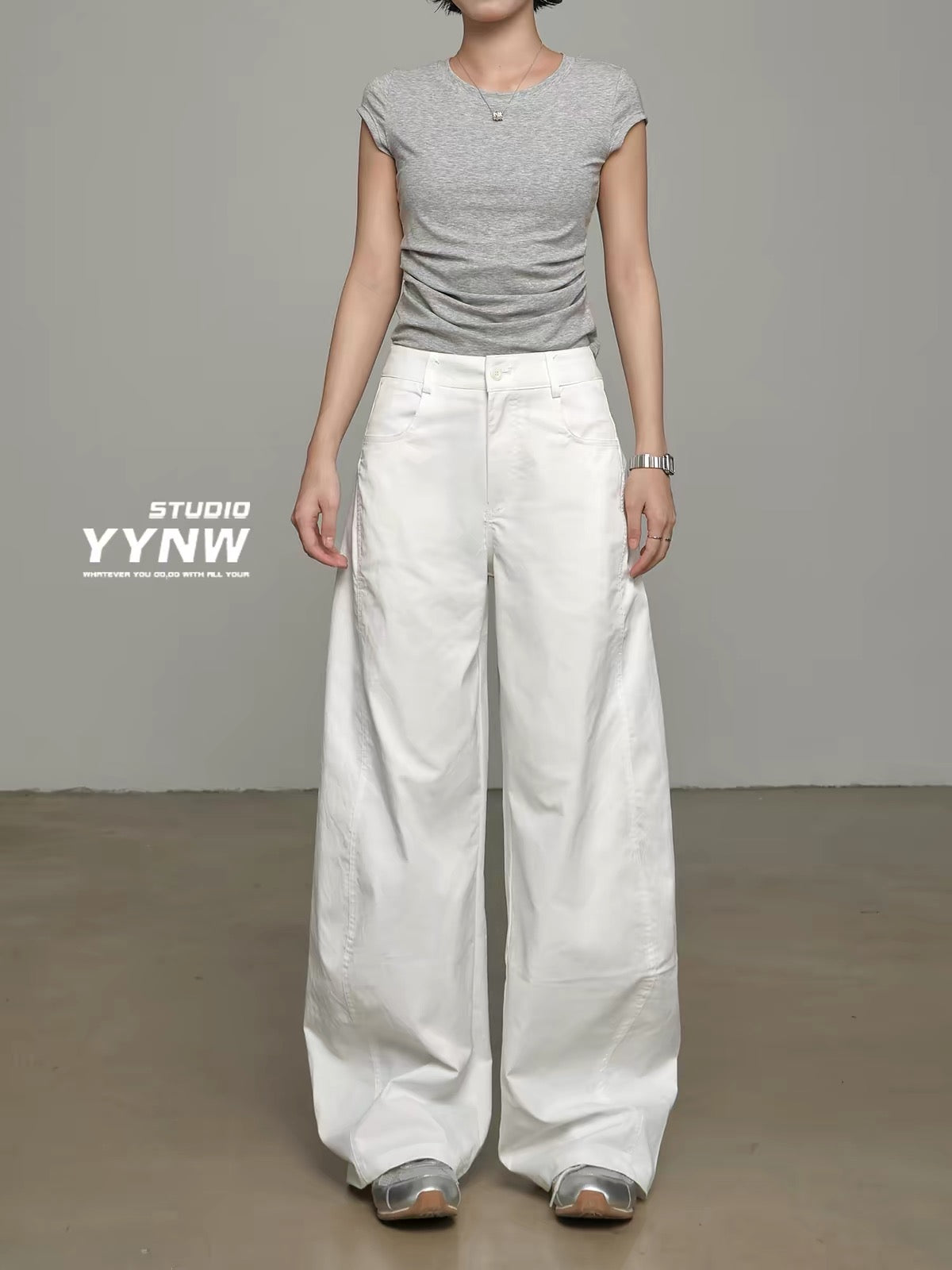 Women's American Retro White Wide-Leg Casual Pants – Summer 2026 New Arrival: High-Waisted, Loose, Slimming, Drapey "Scimitar" Cut Trousers