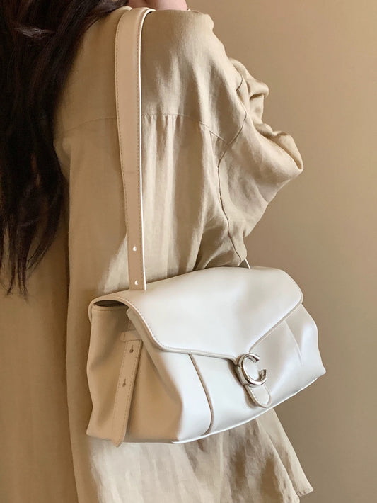 Chio2nd White Moon Underarm Bag for Women, 2026 New Style, High-End C-Buck Baguette Bag, Shoulder Bag/Crossbody Bag