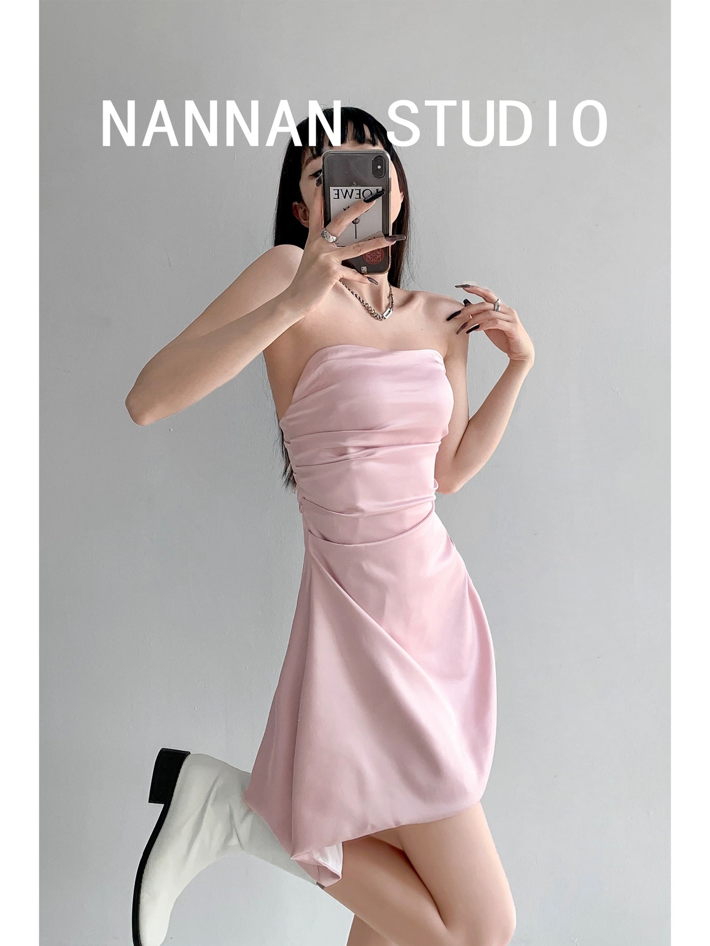American Sweet Bean Sexy Pleated Waist Dress Summer Wrapped Breast Style Pure Desire One-shoulder Satin Tube Top Trendy Skirt