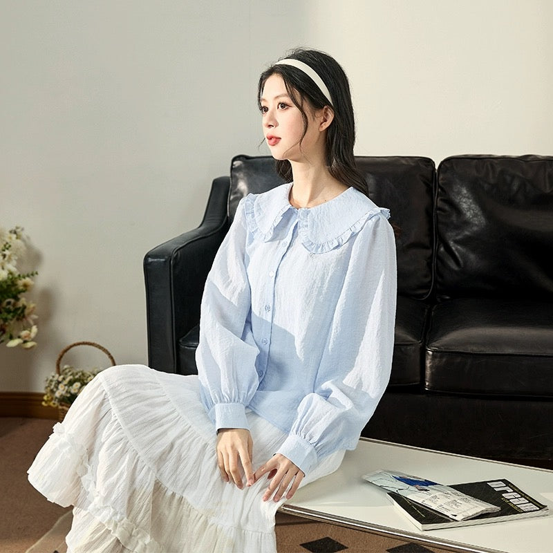 Tangshi 2024 Spring and Summer New Thin Shirt Women's Doll Collar Sweet Shirt Early Spring Chic Top Small Shirt