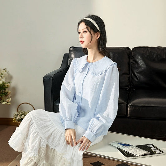 Tangshi 2024 Spring and Summer New Thin Shirt Women's Doll Collar Sweet Shirt Early Spring Chic Top Small Shirt