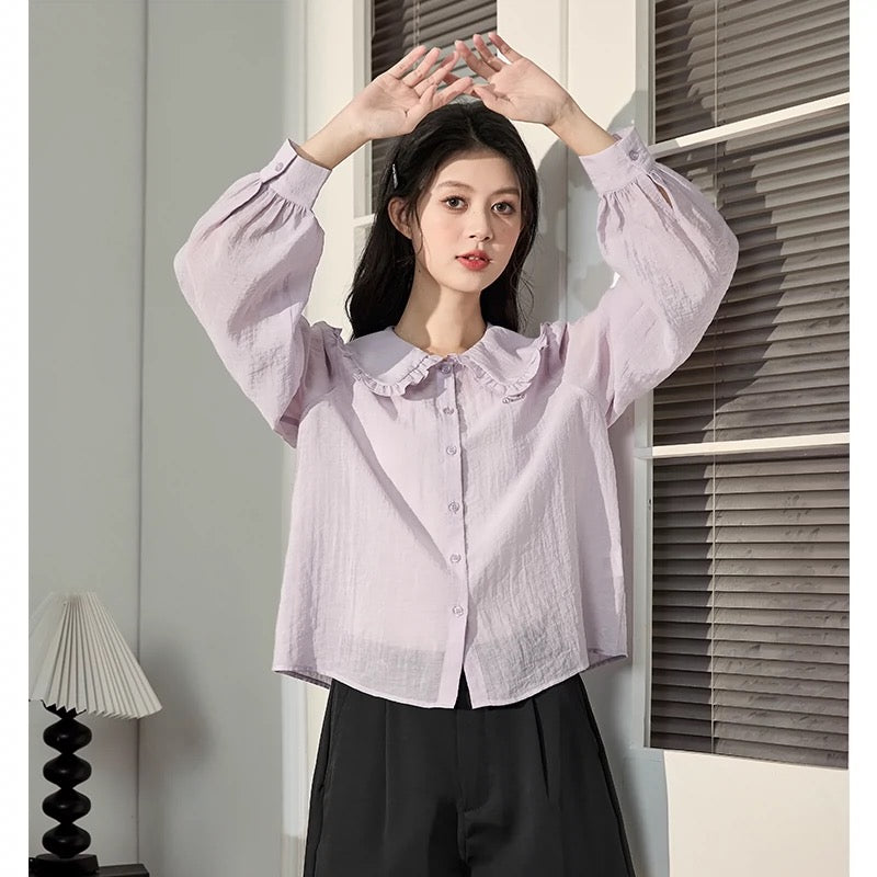 Tangshi 2024 Spring and Summer New Thin Shirt Women's Doll Collar Sweet Shirt Early Spring Chic Top Small Shirt