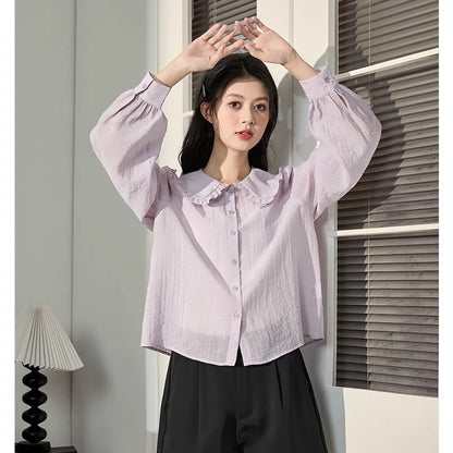 Tangshi 2024 Spring and Summer New Thin Shirt Women's Doll Collar Sweet Shirt Early Spring Chic Top Small Shirt