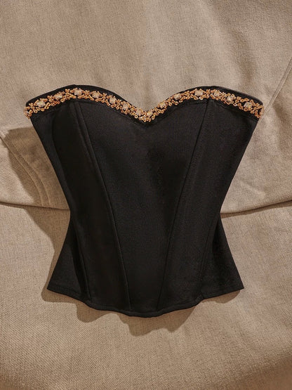Black diamond-studded herringbone camisole for women to wear as an inner layer or outer layer, sexy, pure, hot girl tube top, slimming top