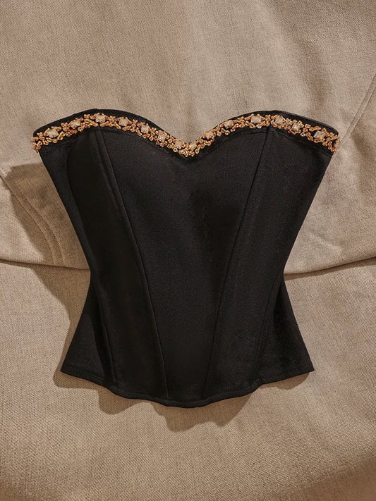Black diamond-studded herringbone camisole for women to wear as an inner layer or outer layer, sexy, pure, hot girl tube top, slimming top