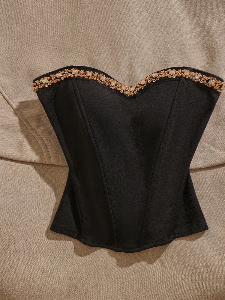 Black diamond-studded herringbone camisole for women to wear as an inner layer or outer layer, sexy, pure, hot girl tube top, slimming top