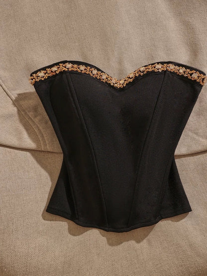 Black diamond-studded herringbone camisole for women to wear as an inner layer or outer layer, sexy, pure, hot girl tube top, slimming top