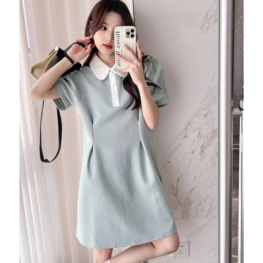 Tangshi pastoral style small fresh dress for women 2024 new A-line skirt small slim Polo collar skirt e5
