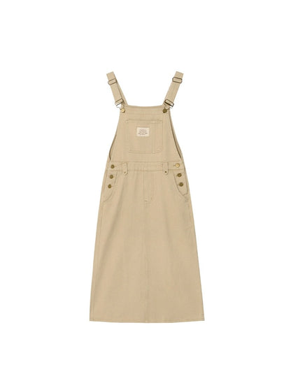 Hello Canon Stitched Decorative Label Denim Suspender Skirt Women's Summer 2024 New Waist Slim Long Dress