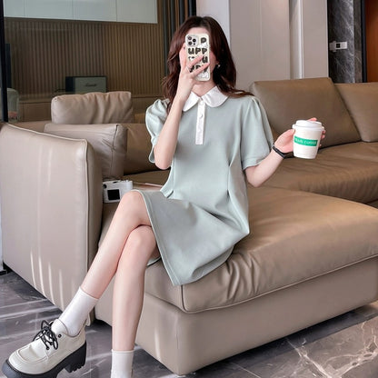 Tangshi pastoral style small fresh dress for women 2024 new A-line skirt small slim Polo collar skirt e5