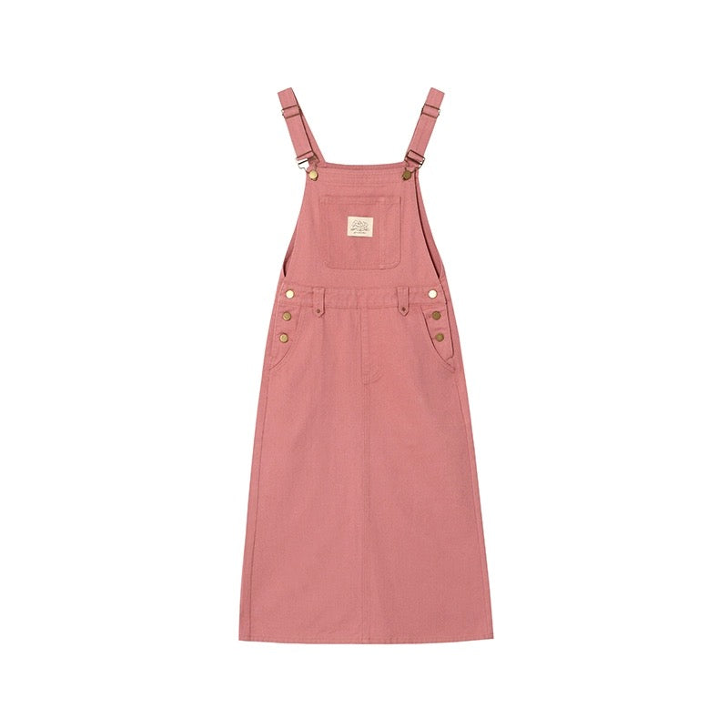 Hello Canon Stitched Decorative Label Denim Suspender Skirt Women's Summer 2024 New Waist Slim Long Dress