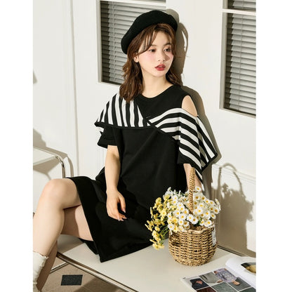 Tangshi off-the-shoulder dress women's summer 2024 new skirt loose casual summer dress small temperament women's wear e4