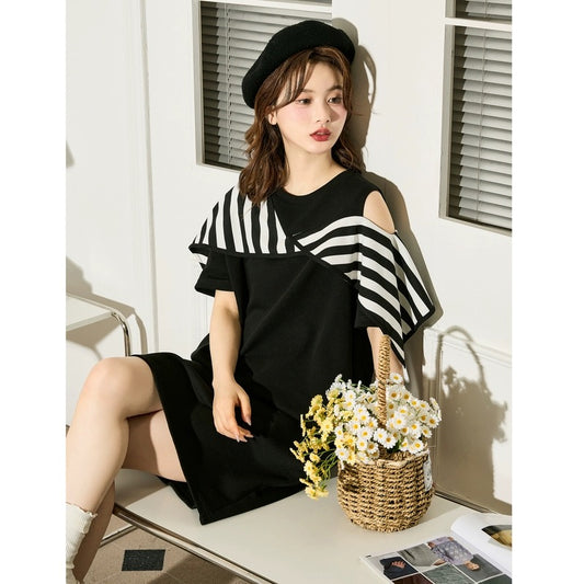 Tangshi off-the-shoulder dress women's summer 2024 new skirt loose casual summer dress small temperament women's wear e4