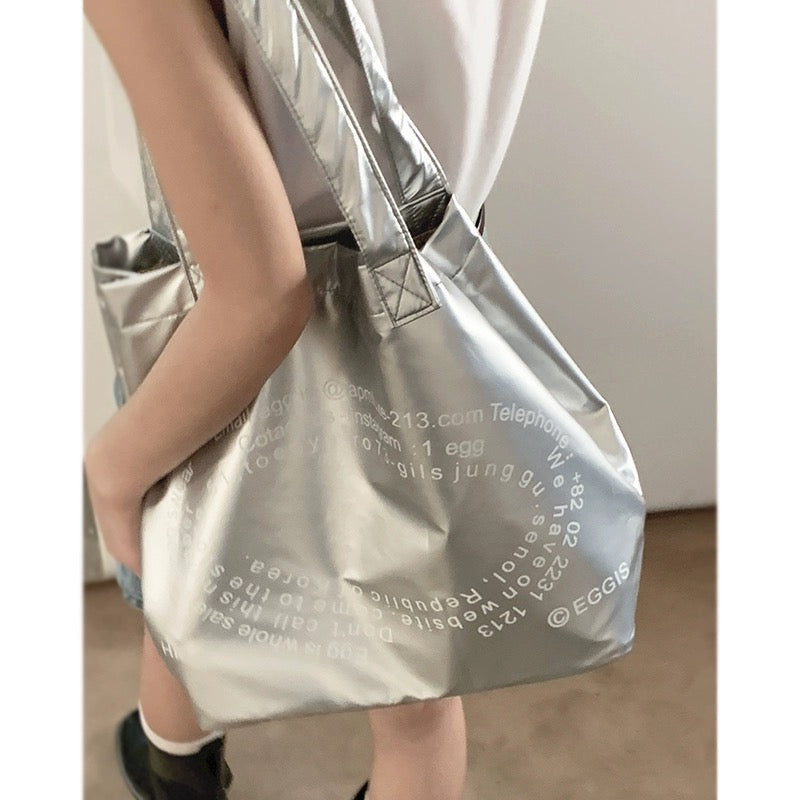 Korean large-capacity silver bag for women 2023 new niche fashion commuter handbag student shoulder tote bag