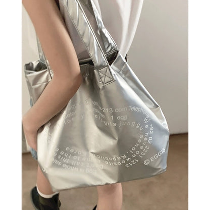 Korean large-capacity silver bag for women 2023 new niche fashion commuter handbag student shoulder tote bag