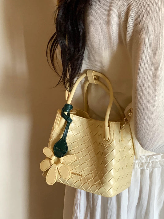 Chio2nd Floral Bucket Bag for Women, Summer Chic Style, Handbag, Woven Shoulder Bag, Crossbody Bag