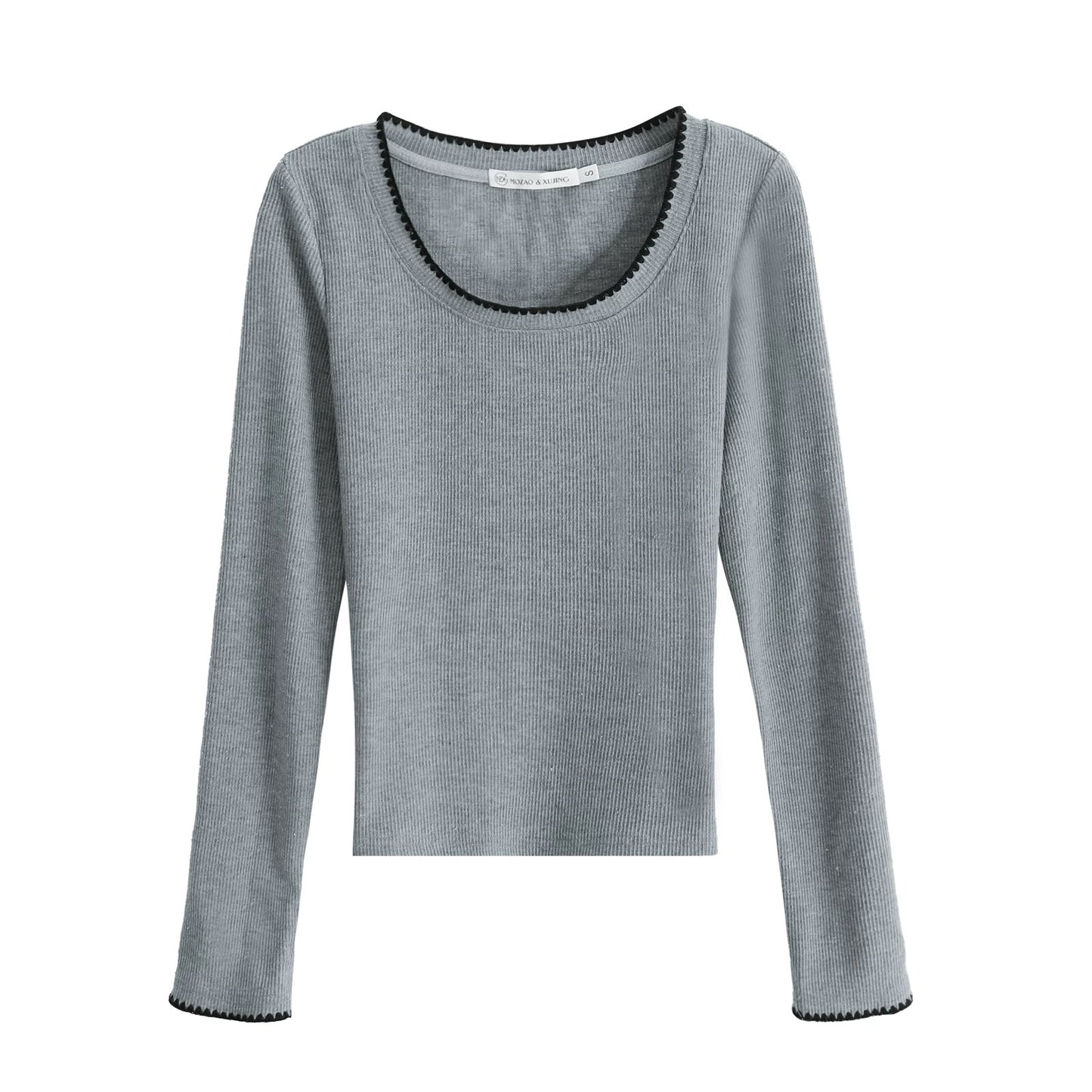 Narrative Apricot Square Neck Straight Shoulder Short Long Sleeve Knit Top Women's Autumn and Winter New Slim Fit Inner Layer Base Shirt